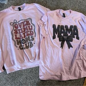 LOT OF DTG GILDAN MOM LOT 2 TSHIRTS 2 CREWNECKS LARGE PINK